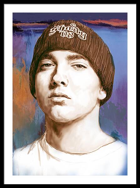 Eminem - stylised drawing art poster #3 Wood Print by Kim Wang - Fine Art  America