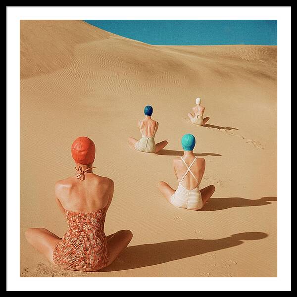 Models Sitting On Sand Dunes Framed Print Models Sitting On Sand Dunes Framed Print