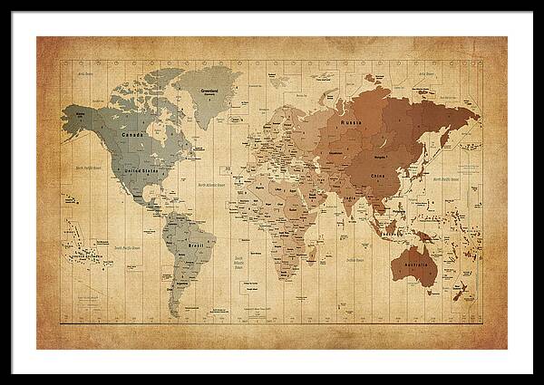 time zone map framed art prints fine art america