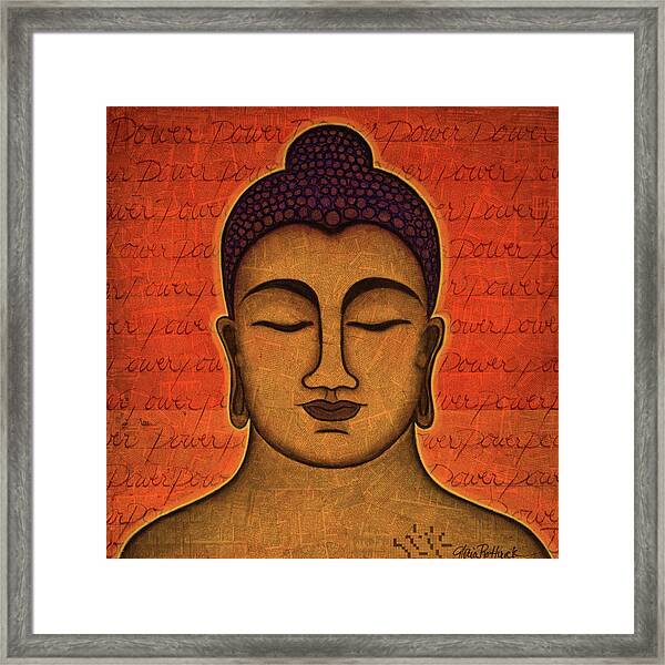 Framed Print Picture Buddhist Monk Art Small Stone Buddha with Wooded Wall 