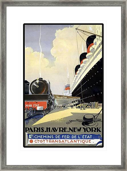 Travel Art Poster Paris Havre New York Train ship print 