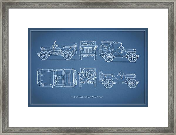 US Willys Jeep Framed Blueprint Print Picture American WW2 Army Military Car 