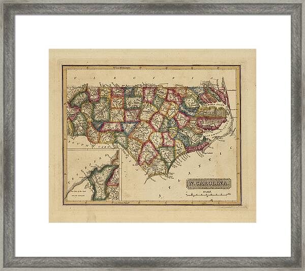 Map Of North Carolina Framed Art Prints Fine Art America
