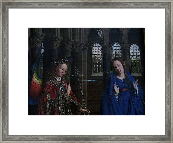 Cadre Impression sur Panneau en bois MDF Jan Van Eyck les époux Arnolfini 40 x 30 cm Bordo Bianco 