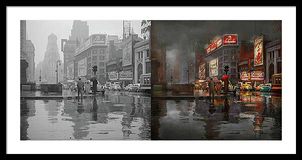 City - NY - A rainy day in New York City 1943 - Side by Side Photograph by  Mike Savad - Pixels