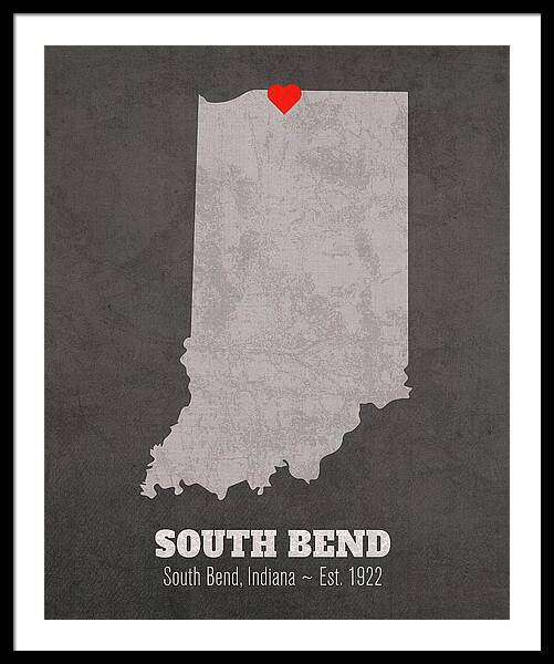 Textured Paper - South Bend, Indiana, USA Original Map Design Blue Stroke -  Art Print Poster Photo Gift - Size: 24 x 16 Inches