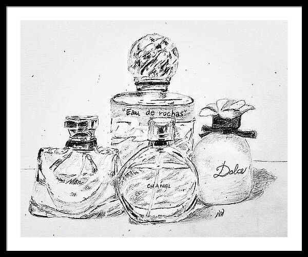 Perfume Bottle & White Poppy Framed Art