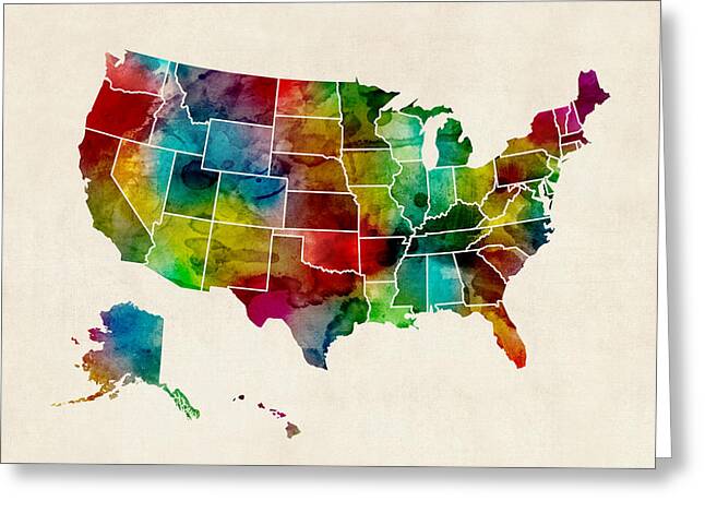 Us Map Greeting Cards