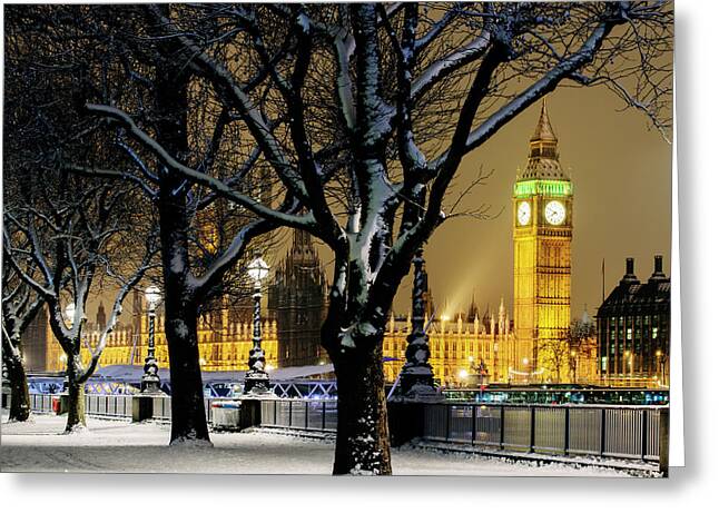 Snow Winter Trees Railings London Greeting Cards