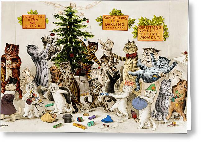Christmas Cat Card - Kitty with Plum Pudding Greeting Card - Repro Louis  Wain
