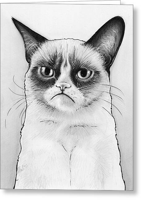 Grumpy Cat Portrait Drawing by Olga Shvartsur