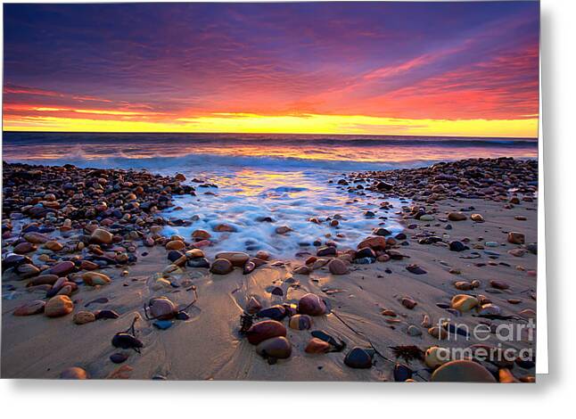 Sunset Pebbles Stones Beach Seascape Seascapes Karrara Hallett Cove Greeting Cards