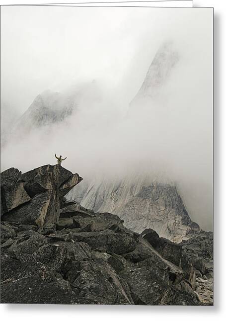 Man Standing In The Fog Greeting Cards