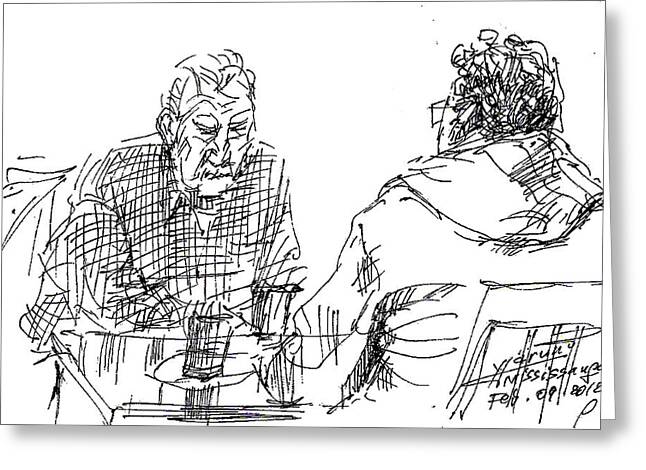 At The Cafe Drawings Greeting Cards