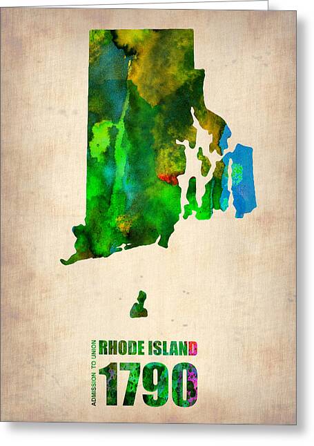 Rhode Island Map Digital Art Greeting Cards