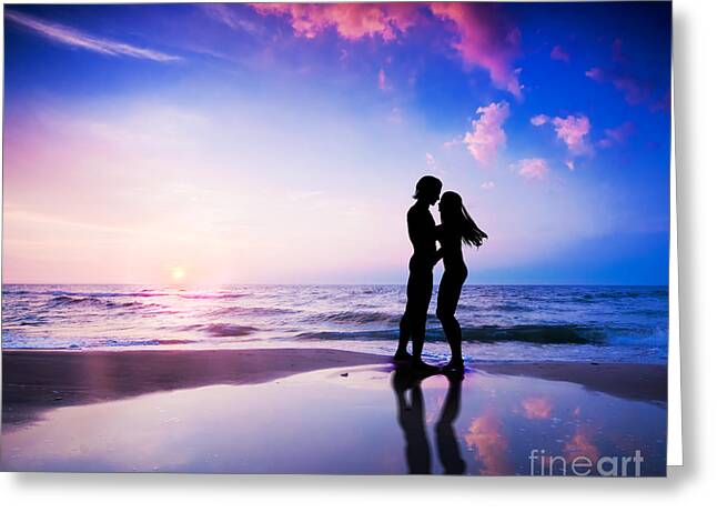 Couple Kissing On Beach Photos Greeting Cards