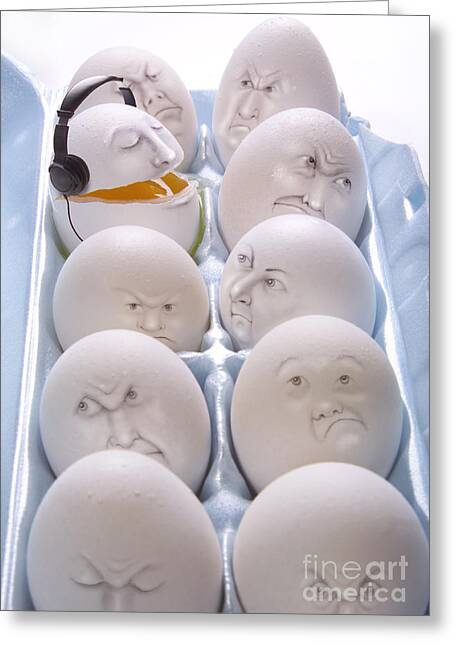 Single egg in egg cartons stacked on each other Greeting Card by Bernard  Jaubert