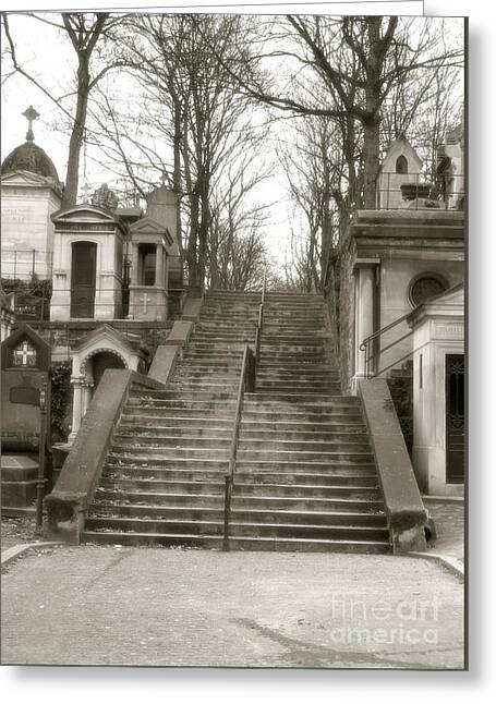 Sepia Paris Cemetery Stairs Greeting Cards