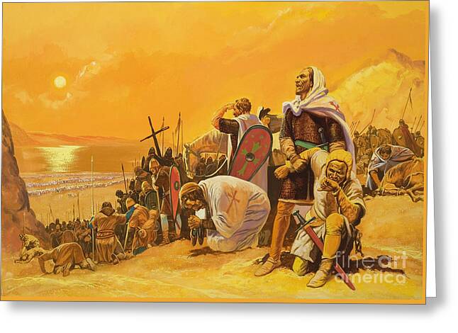 Orange Soldier Middle East Heat Sun Cross Christianity Christendom Greeting Cards