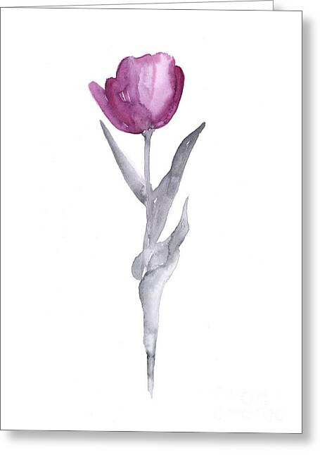 Original watercolor greeting card tulip purple flower