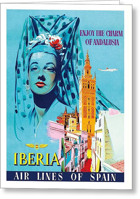 Andalusia Seville Cathedral Iberia Vintage Airline Travel Poster ...
