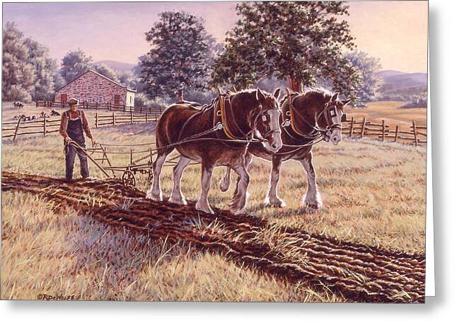 Team Of Horses Paintings Greeting Cards