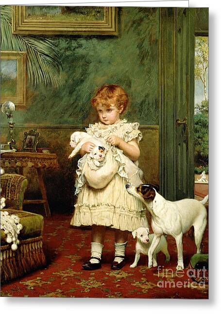 Girl With Dogs Greeting Cards