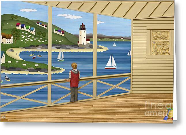 New England Ocean Mixed Media Greeting Cards