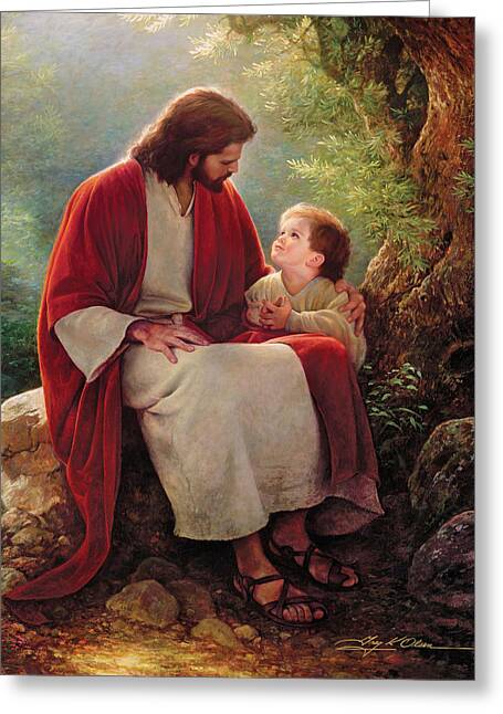 Jesus With A Boy By His Side Greeting Cards
