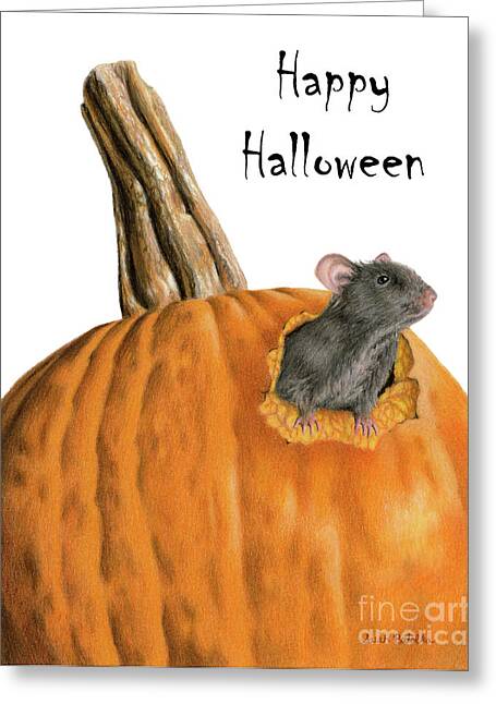 Halloween House Mouse Mice Pumpkin Leaves Small Halloween Greeting Note Card NEW 