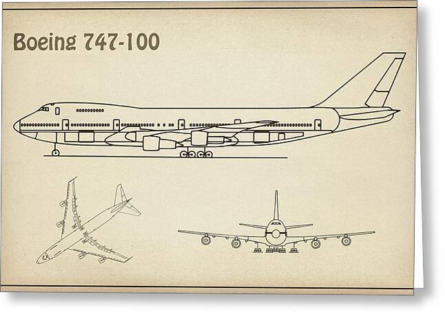 747 Jet Drawings Greeting Cards