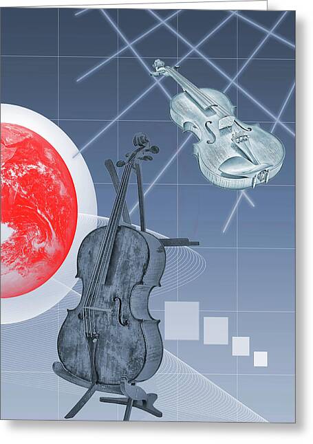 Lm greetings birthday card with DOUBLE BASS BOW /& MUSIC detail