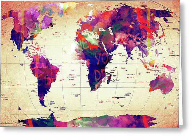 Continents Mixed Media Greeting Cards