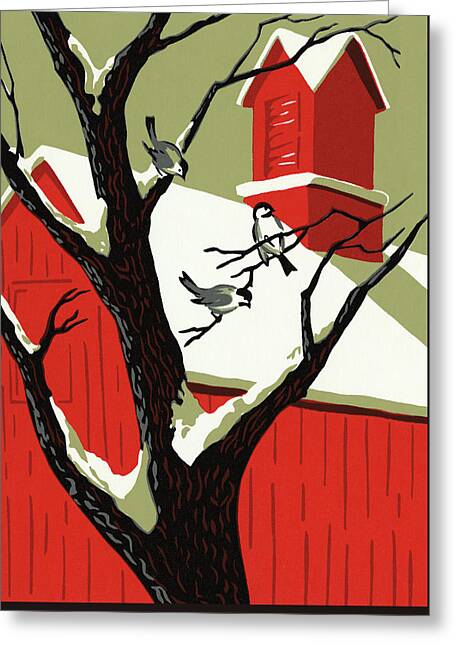 Red Barn In Snow Greeting Cards