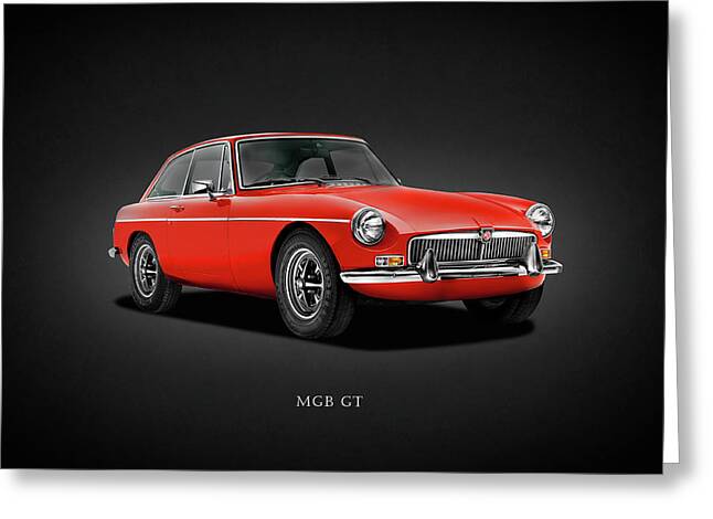 A pair of late MGB's outside a thatched village shop Birthday Card MG RUBBER 
