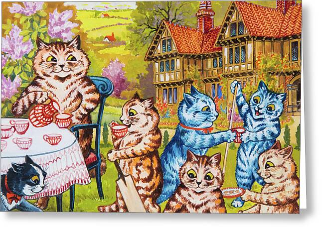 Cat's Christmas Party, Louis Wain Holiday Postcard