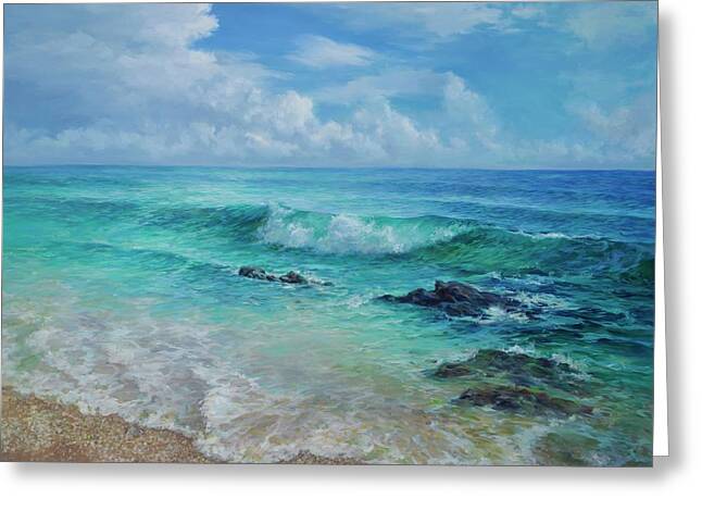 Seascape With Cloudy Sky Greeting Cards