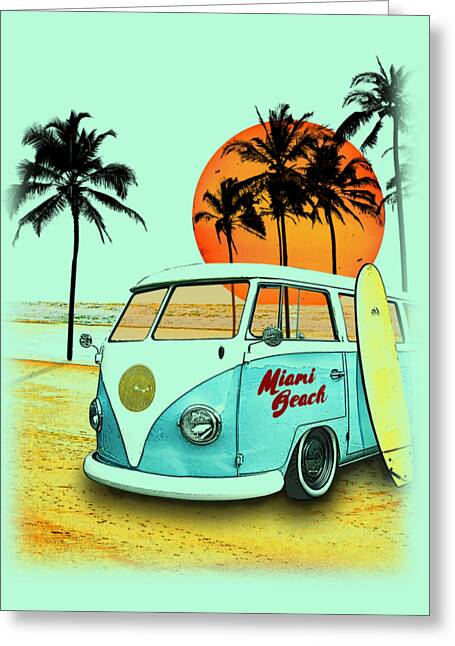 VW Van Bus Beach Art Hawaii Hawaiian Sea Shore Red V W Boho