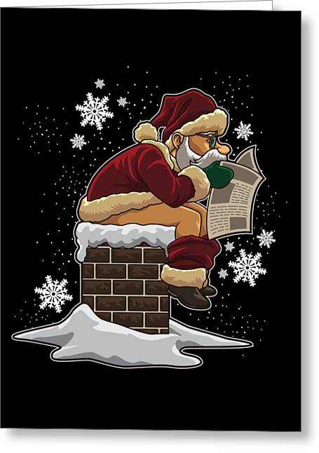 Santa Claus In Chimney Greeting Cards