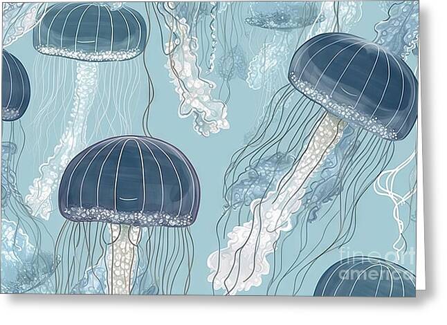 White Jelly Fish Greeting Cards