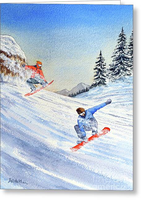Aerial Skiing Paintings Greeting Cards