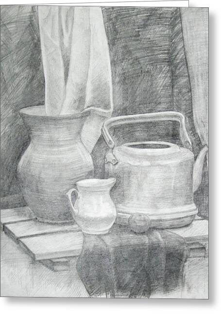 Still Life With Old Pitcher Drawings Greeting Cards