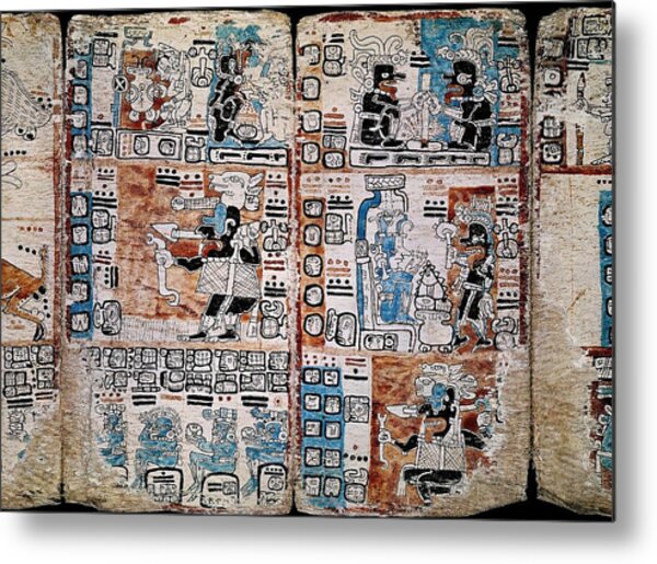 Page Of The Tro-cortesianus Codex Or Madrid Codex. Mayan Codex. Gods And Men. 13th-15th Centuries. Metal Print