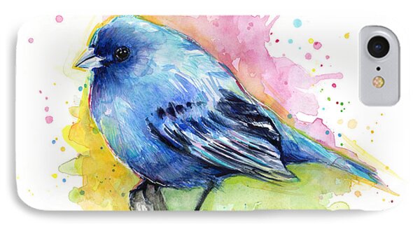 Indigo Bunting Blue Bird Watercolor Painting by Olga Shvartsur