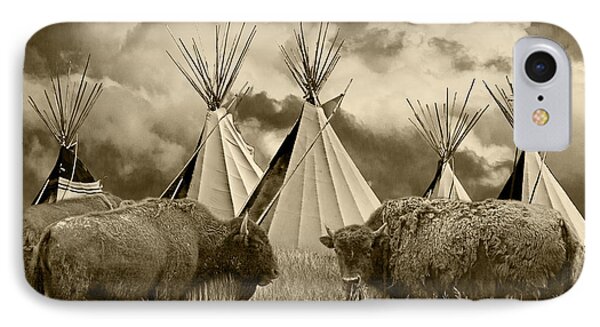 Herd Of Buffalo And Teepees Of The Blackfoot Tribe Photograph By 