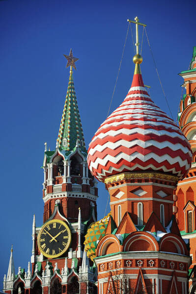 Moscow, Spasskaya Tower And St. Basil Poster by Vladimir Zakharov