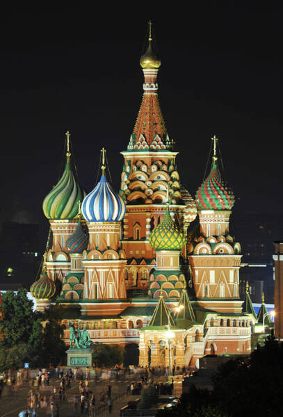 Moscow. St Basil  Catedral At Night Poster by Vladimir Zakharov