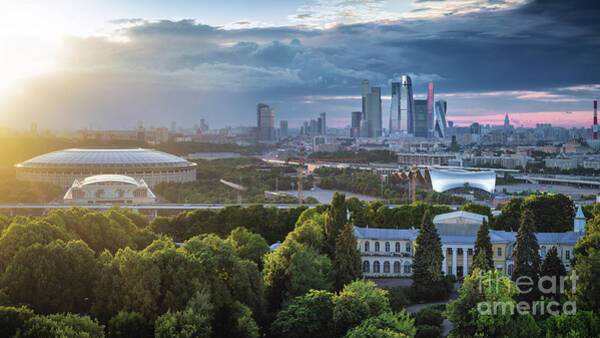 Moody Cityscape Of Moscow – Luzhniki Poster by Sergey Alimov