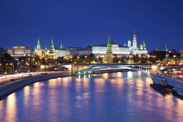 Moscow Kremlin And Moskva River At Dusk Poster by Elena Aleksandrovna Ermakova