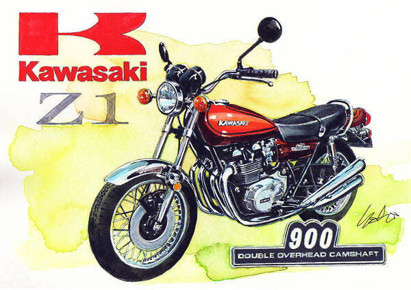 Kawasaki Z1 Poster by Yoshiharu Miyakawa - Yoshiharu
